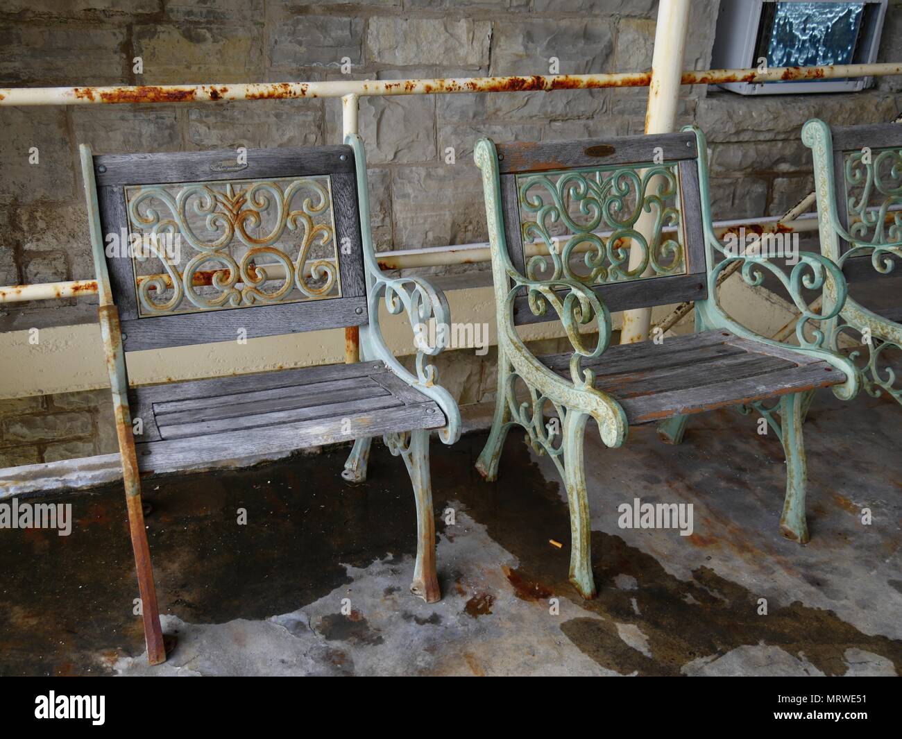 Two Rusty Vintage Chairs Made Of Wood And Designed Steel Stock