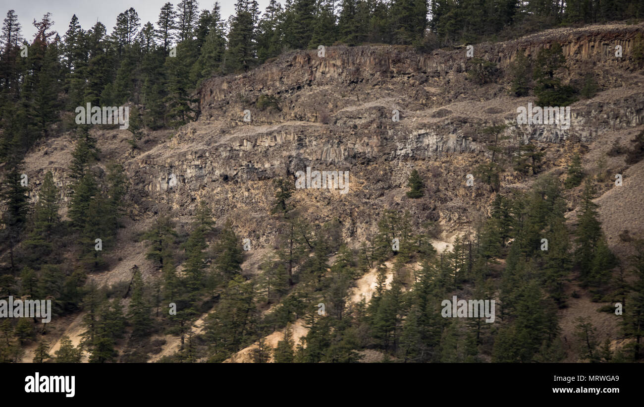 In BC's Cariboo Chilcotin Region has many different geological features to see: A rock formation close to highway 20/ Chilcotin-Bella Coola Highway. Stock Photo