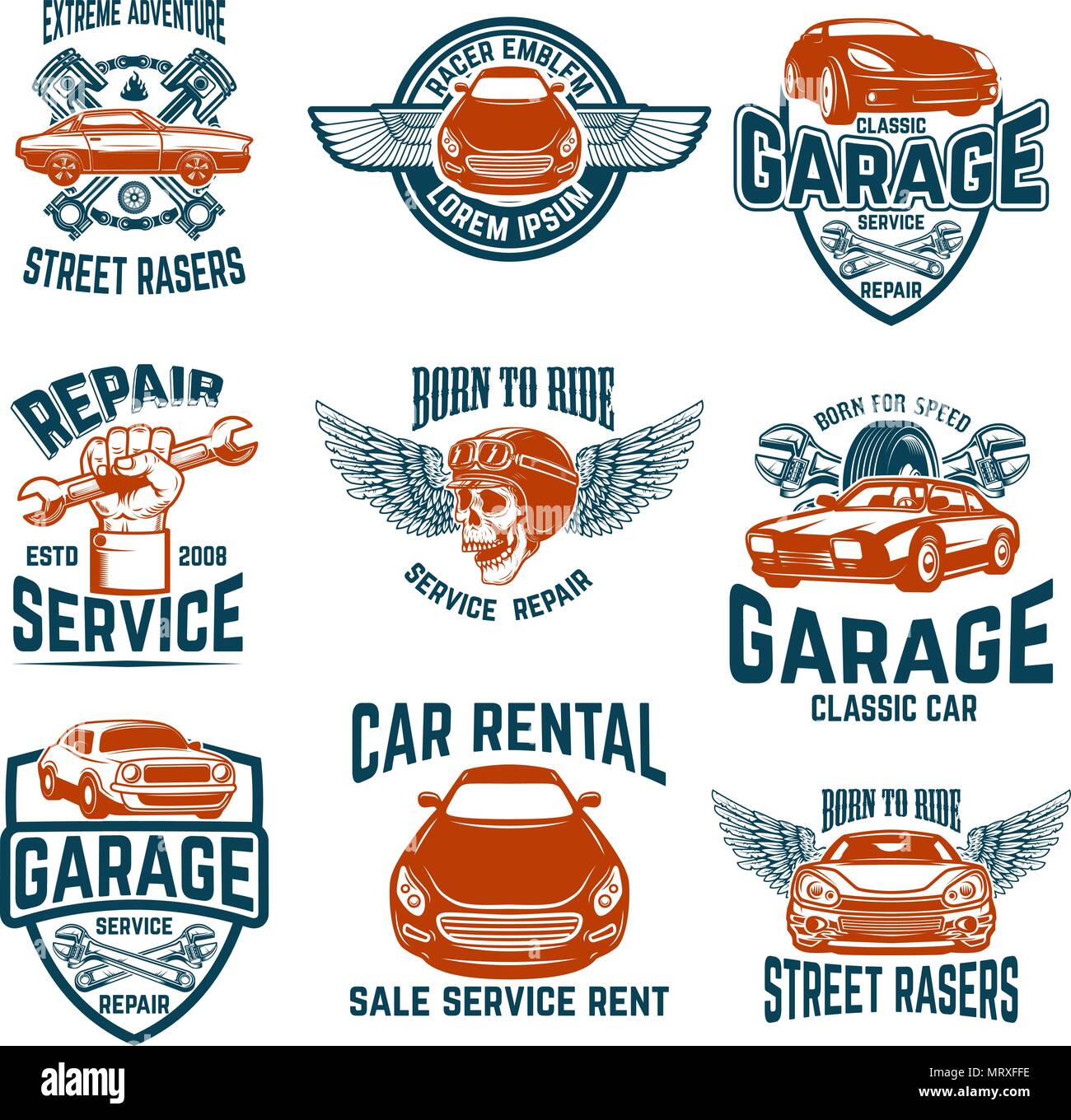 Car repair, garage, auto service emblems. Design elements for logo