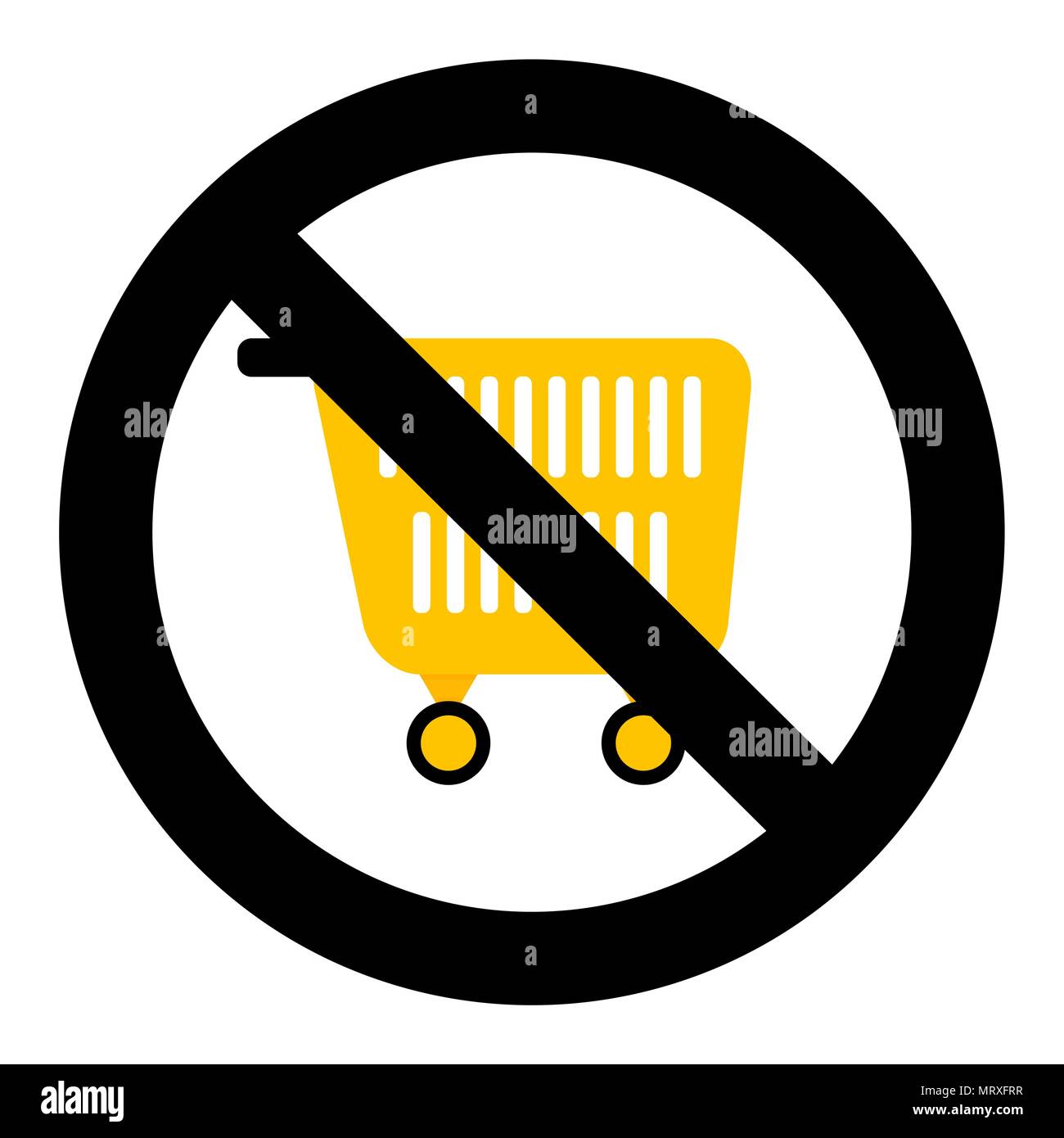 Ban shopping symbol. No pushcart supermarket, trolley and consumer basket for shopping prohibited, vector illustration Stock Vector