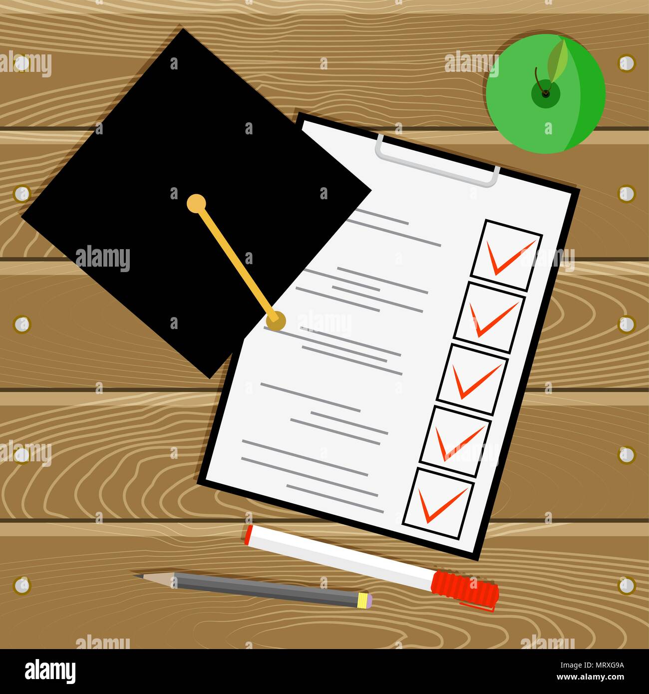 Test for graduation. Examination in university. Questionnaire on table, vector examination test for education school or college illustration Stock Vector