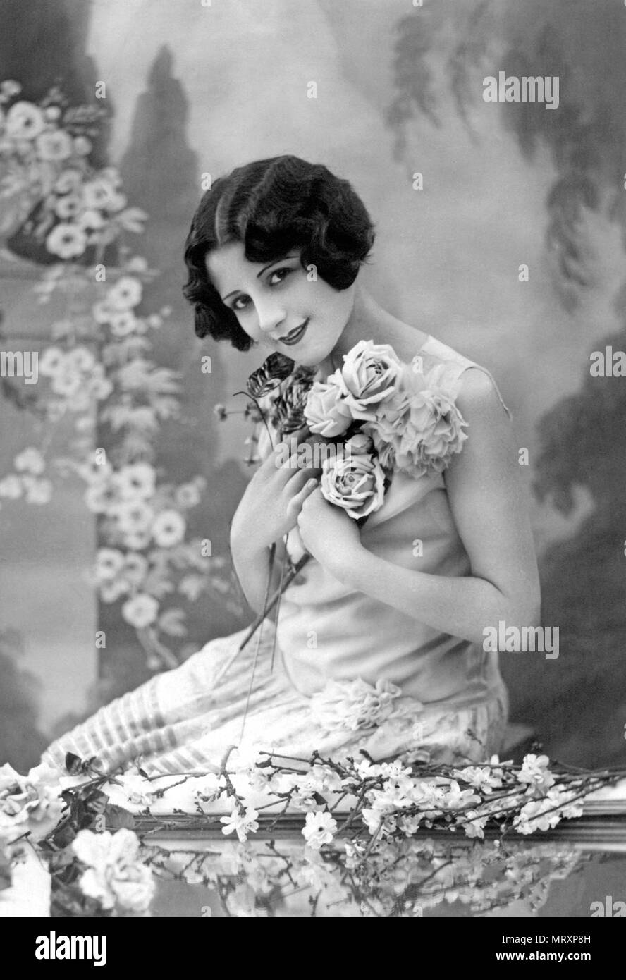 Woman with Flowers, 1920s, Germany Stock Photo Alamy