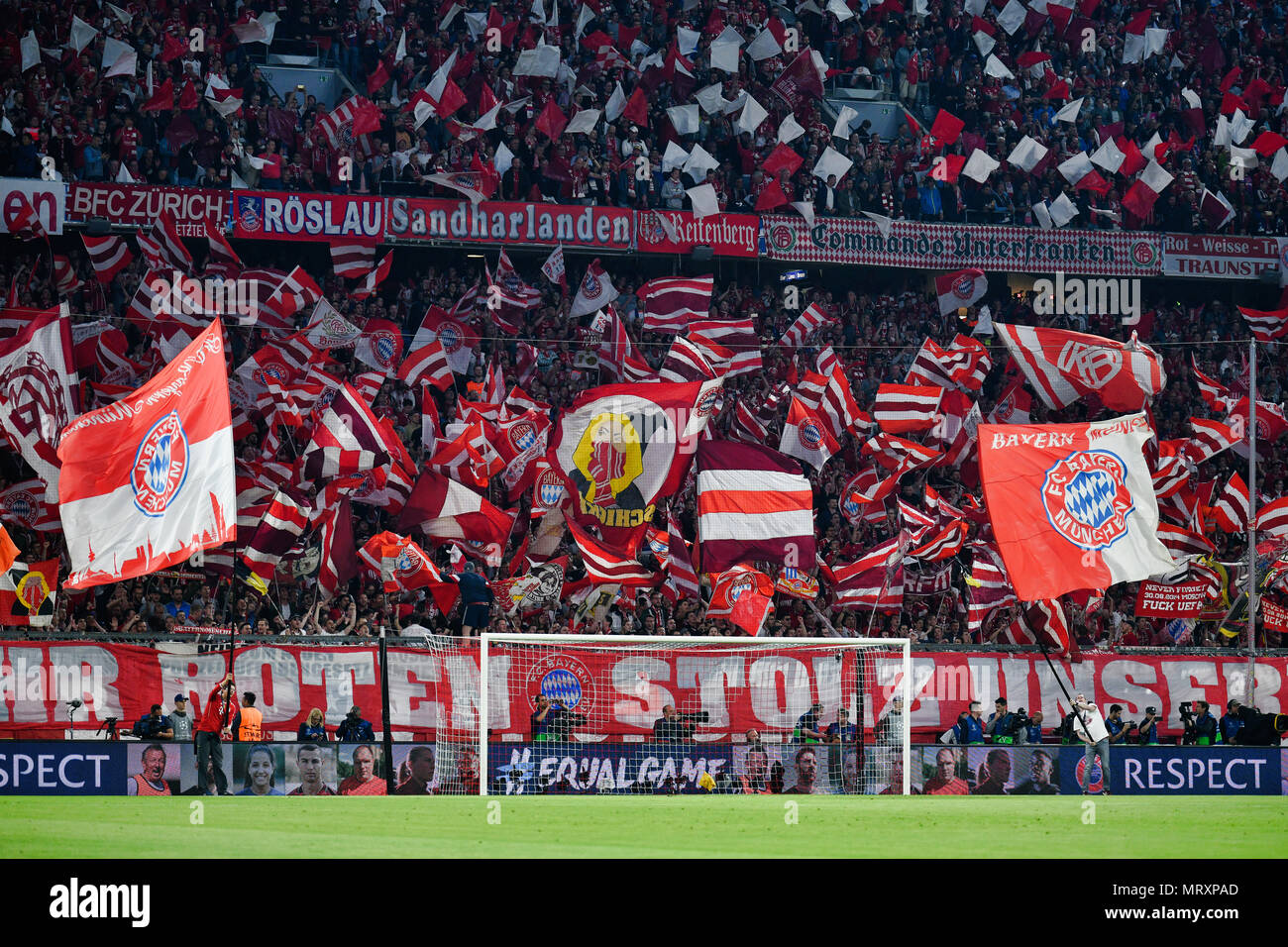 Fan section in the south stand, Allianz Arena, Munich, Bavaria, Germany Stock Photo