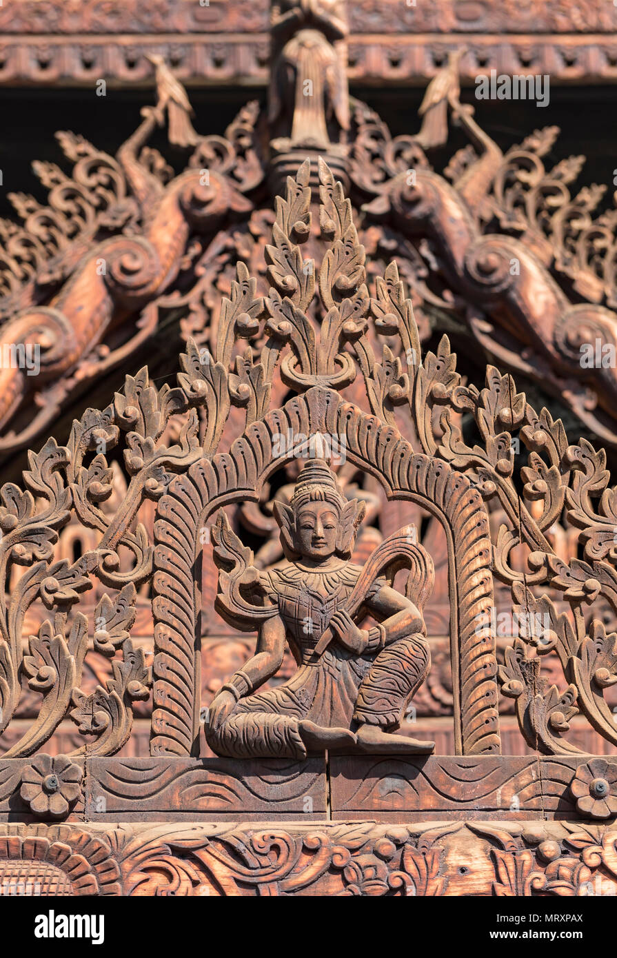 Teakwood carvings at Nat Taung Kyaung, Myoe Daung Monastery, Old Bagan