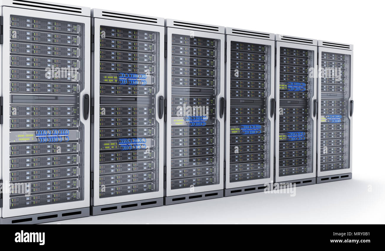 Many modern servers. Large database. 3d illustration Stock Photo
