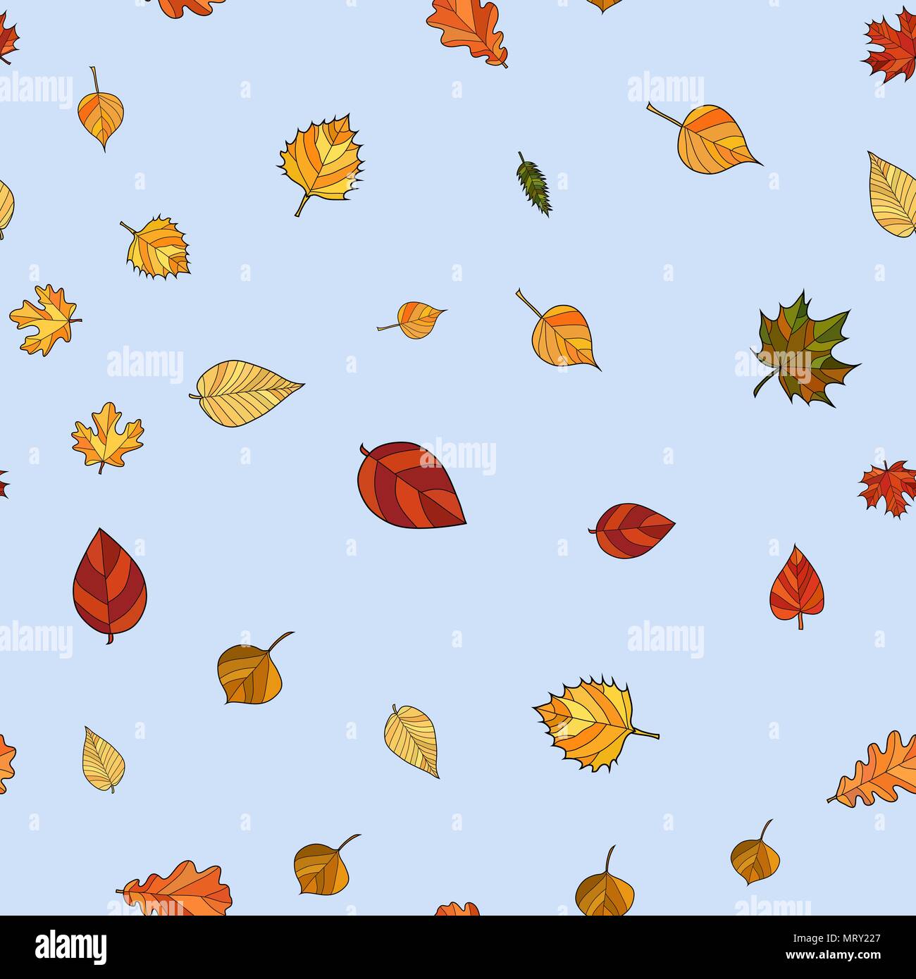 abstract vector doodle autumn leaves seamless pattern Stock Vector