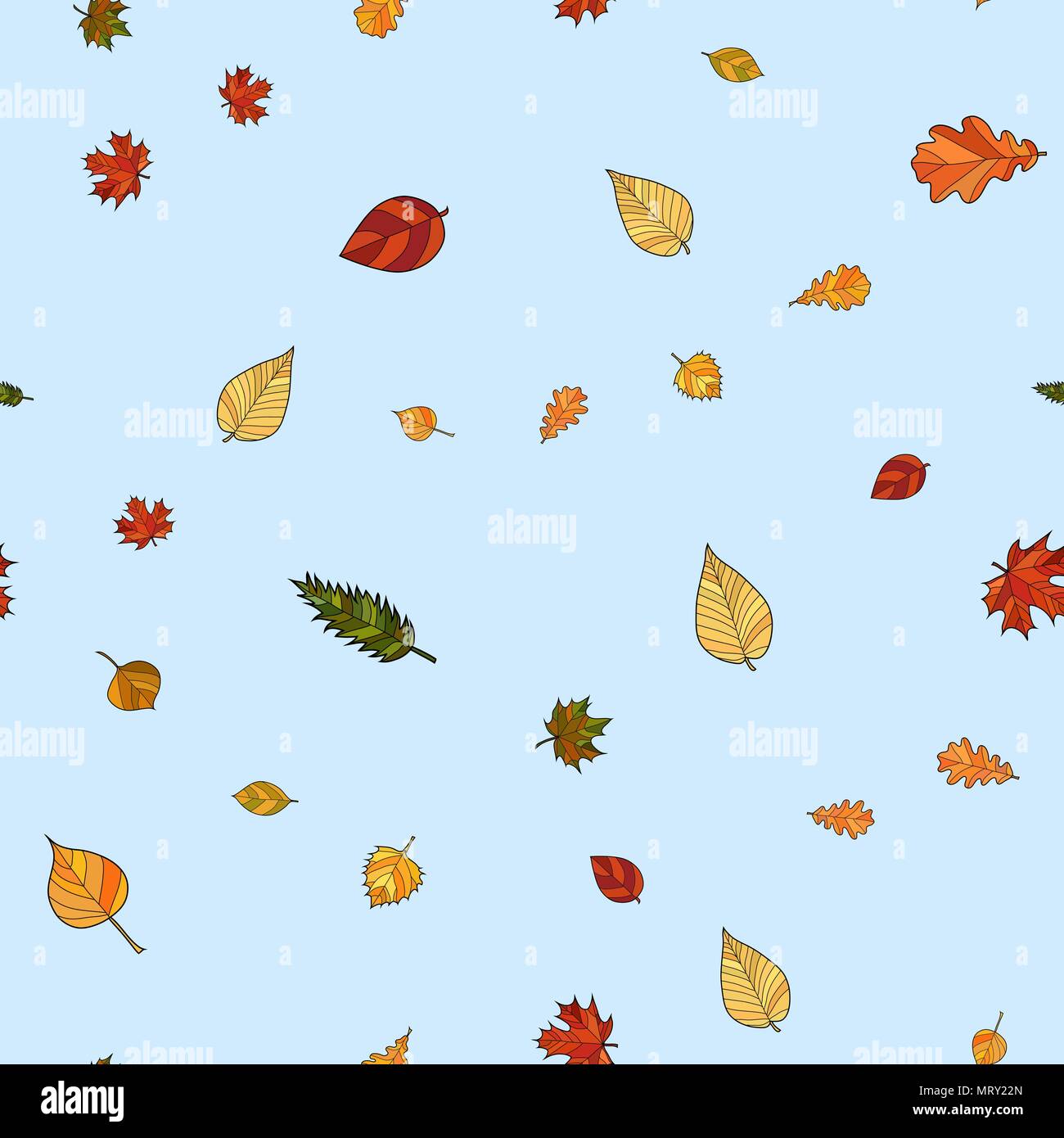abstract vector doodle autumn leaves seamless pattern Stock Vector