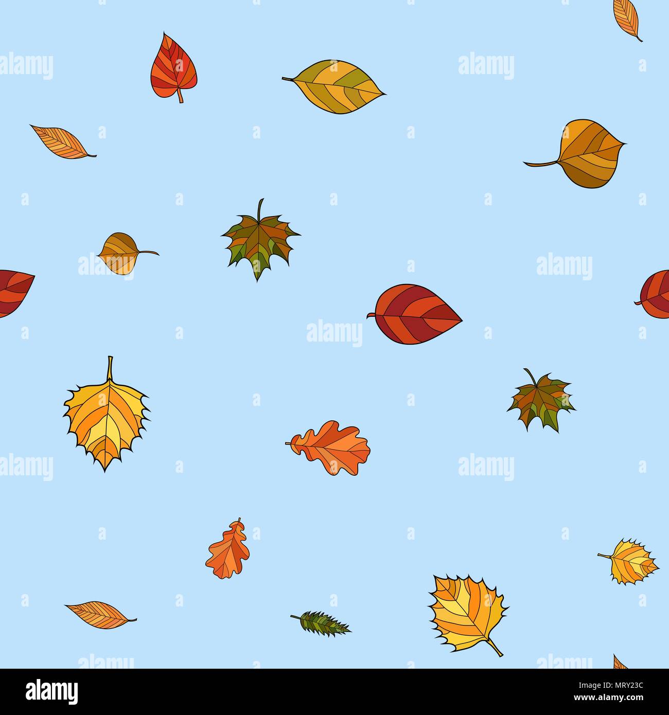 abstract vector doodle autumn leaves seamless pattern Stock Vector