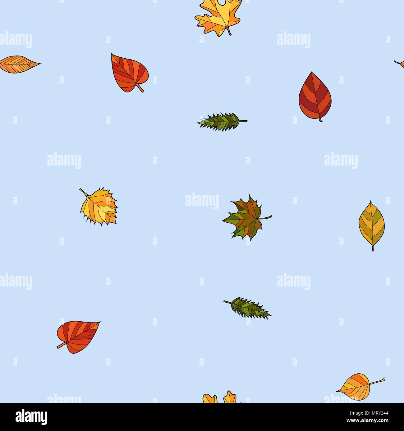 abstract vector doodle autumn leaves seamless pattern Stock Vector