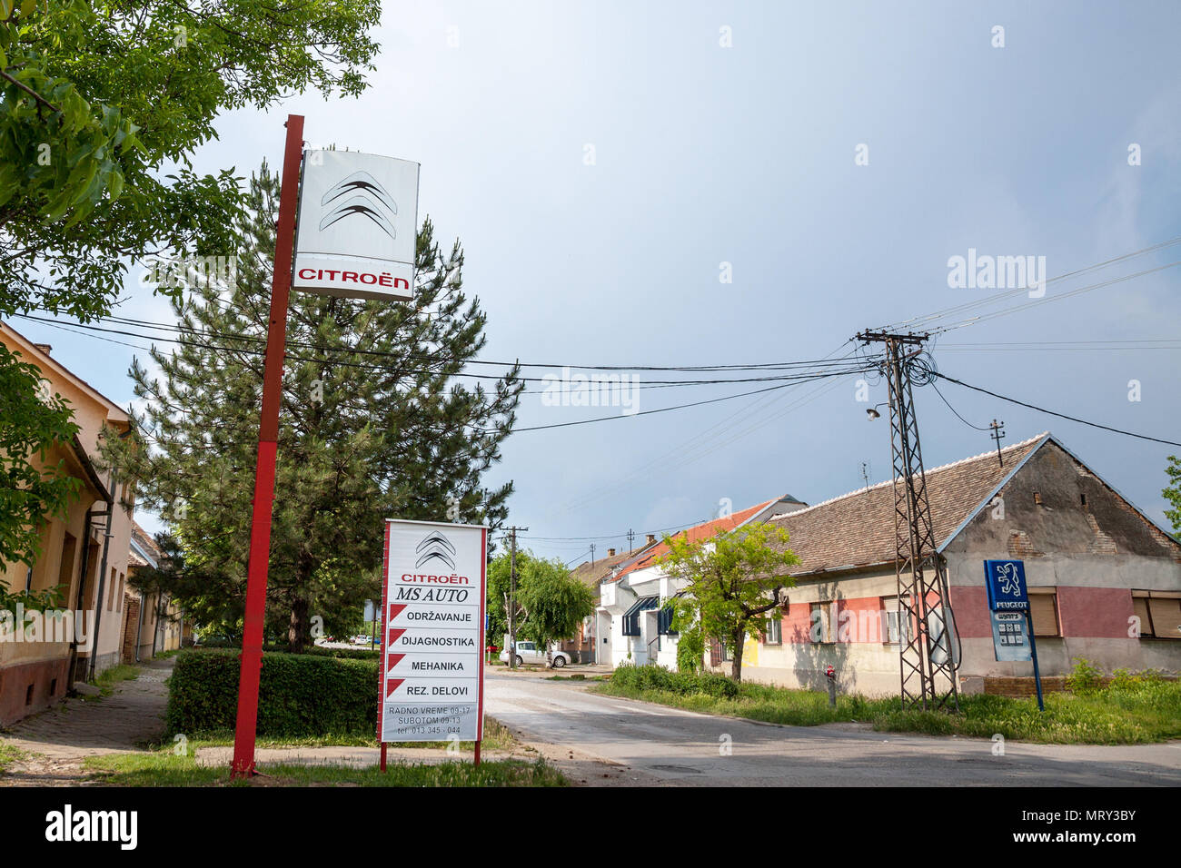 PANCEVO, SERBIA - MAY 19, 2018: Citroen logo on an sign of a car dealership of the brand. Citroen, part of PSA group, is one of main french car produc Stock Photo