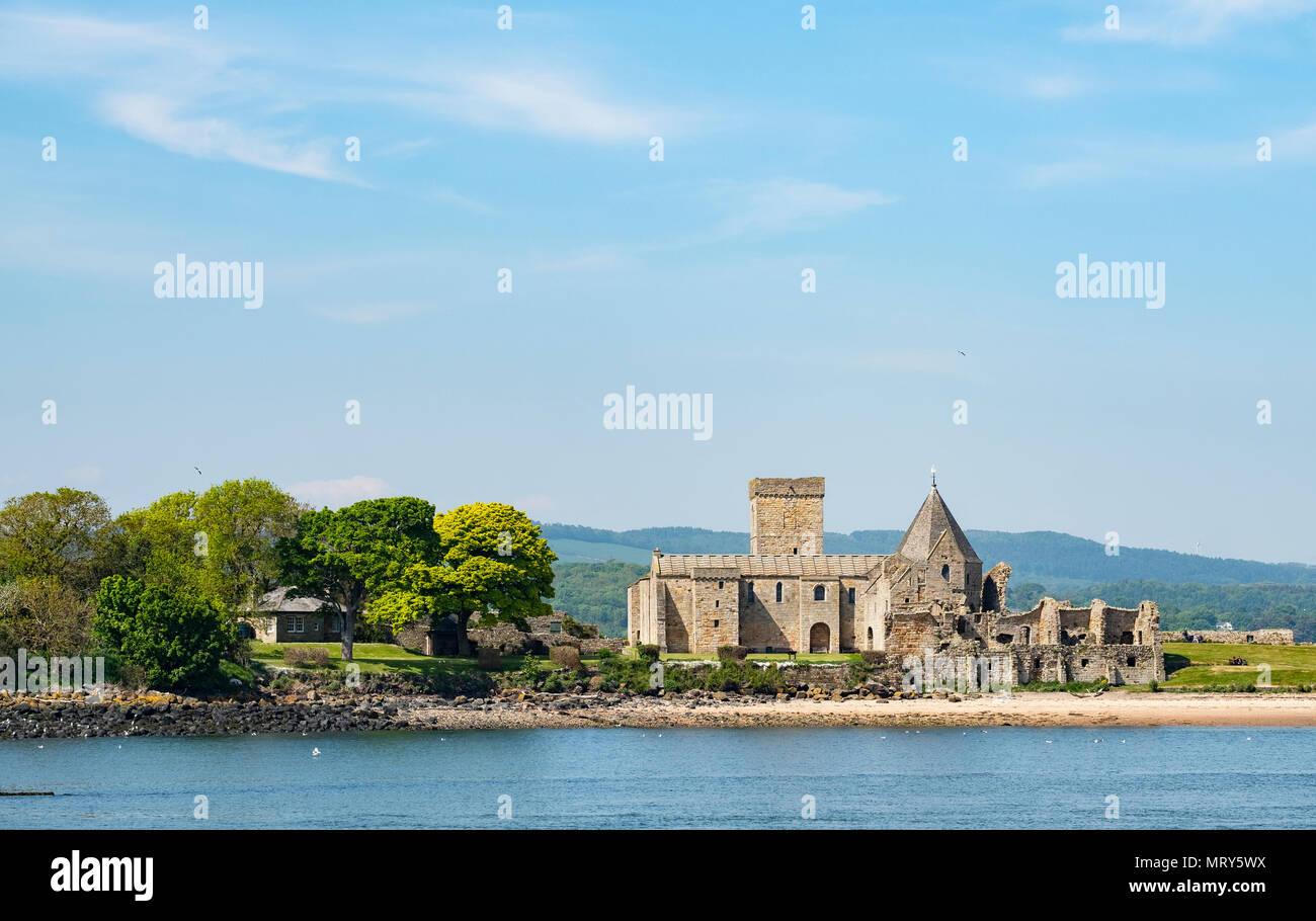 View of Inchcolm Abbey on Inchcolm Island in on the Firth of Forth river in Scotland, UK, United Kingdom Stock Photo