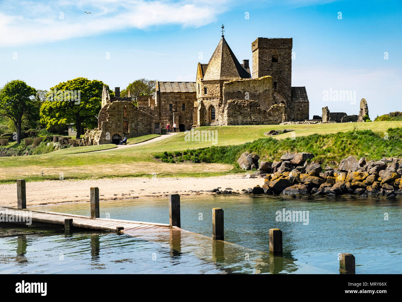 View of Inchcolm Abbey on Inchcolm Island in on the Firth of Forth river in Scotland, UK, United Kingdom Stock Photo