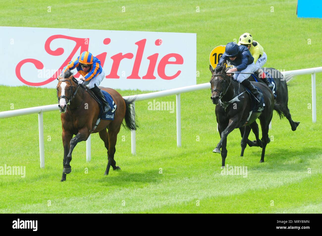Lancaster Bomber ridden by Seamus Heffernan wins the Tattersalls Gold Cup during day two of the 2018 Tattersalls Irish Guineas Festival at Curragh Racecourse, County Kildare. Stock Photo