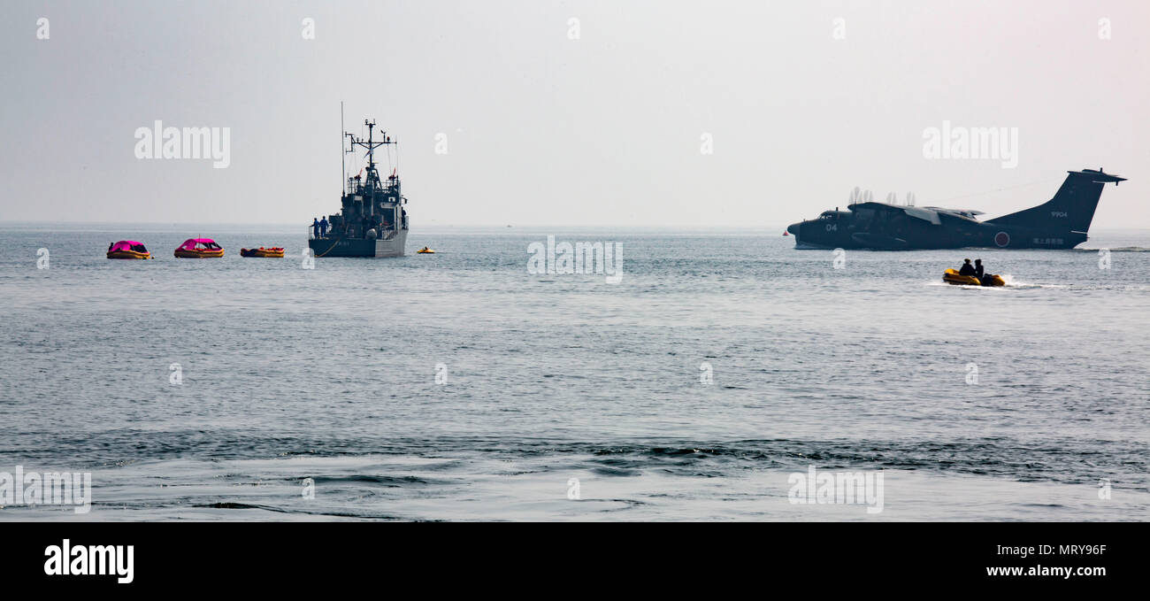 Japan Martime Self-Defense Force (JMSDF) personnel conduct water ...