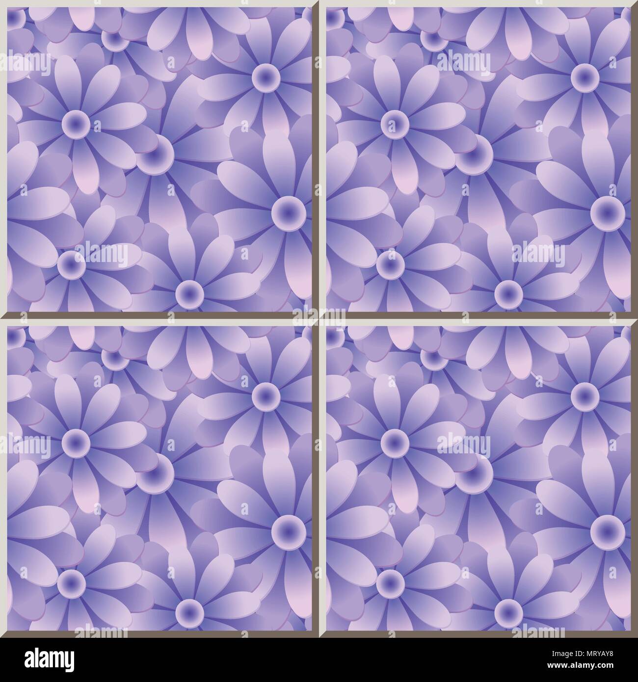 Ceramic Tile Pattern Purple Blue Round Daisy Garden Flower