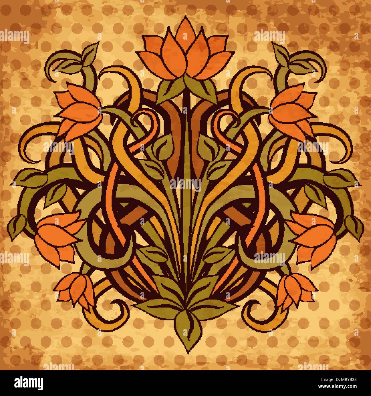 Floral pattern in art nouveau style, vector illustration Stock Vector
