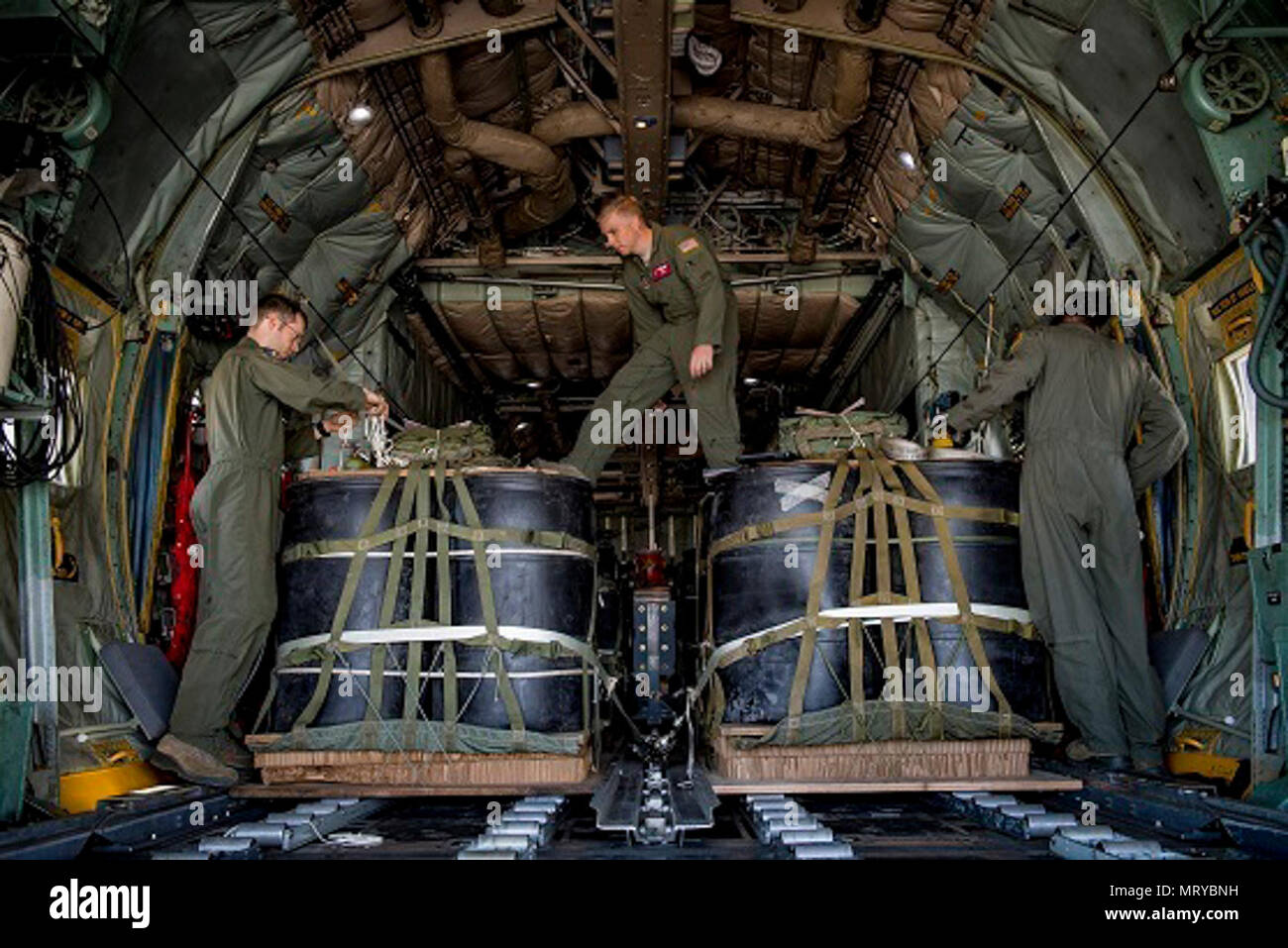 C130H Hercules loadmasters with the 36th Airlift Squadron prepare