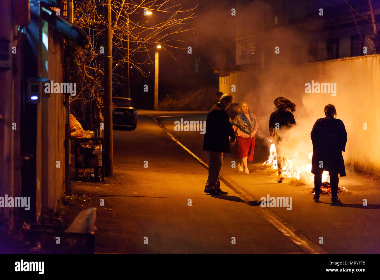 Astara, Gilan Province, Iran - March 13, 2018: Chaharshanbe Suri is persian Festival of Fire celebrated on the eve of the last Wednesday before Nowruz Stock Photo