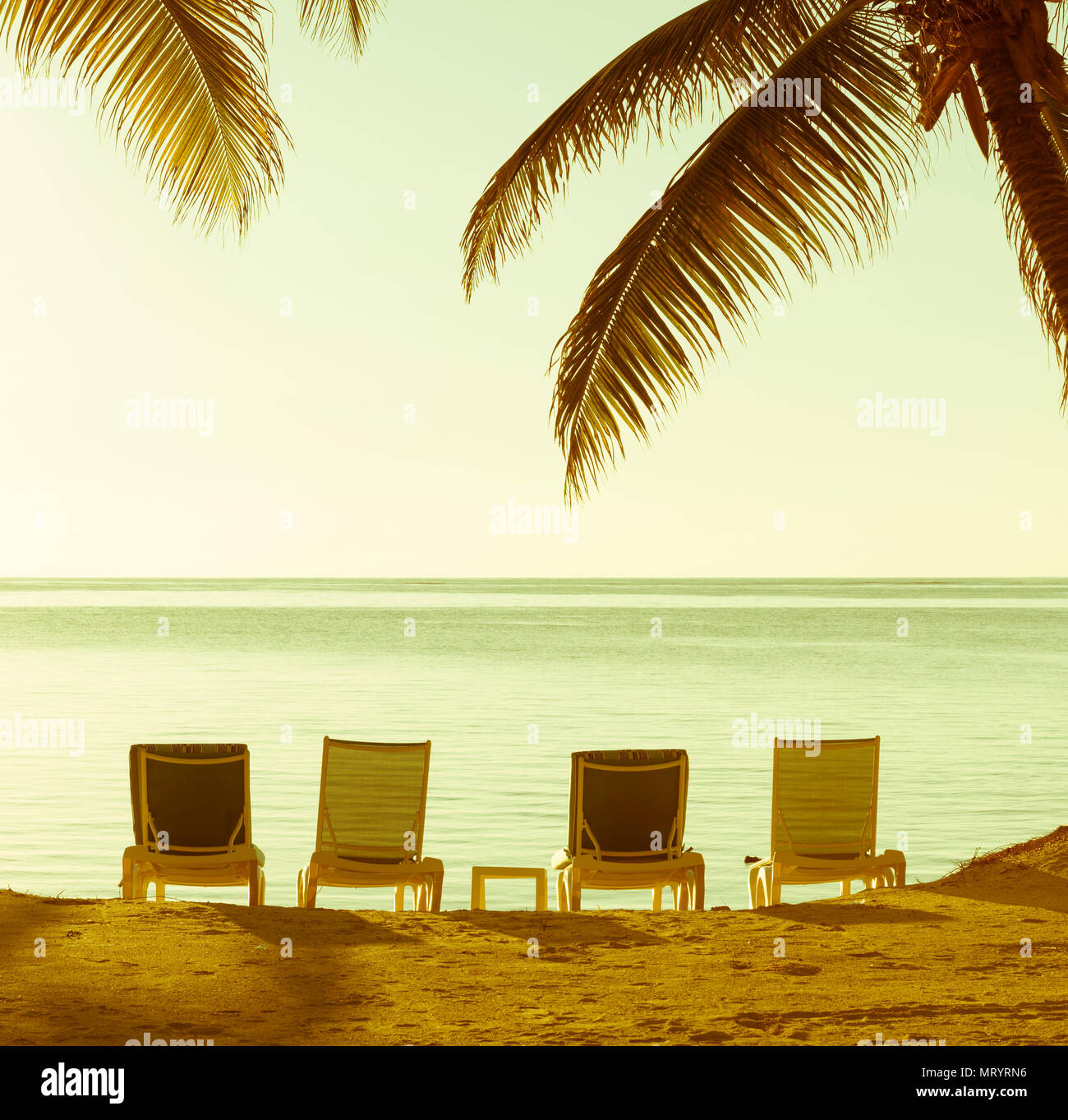 Sunset beach chairs palm trees hires stock photography and images Alamy
