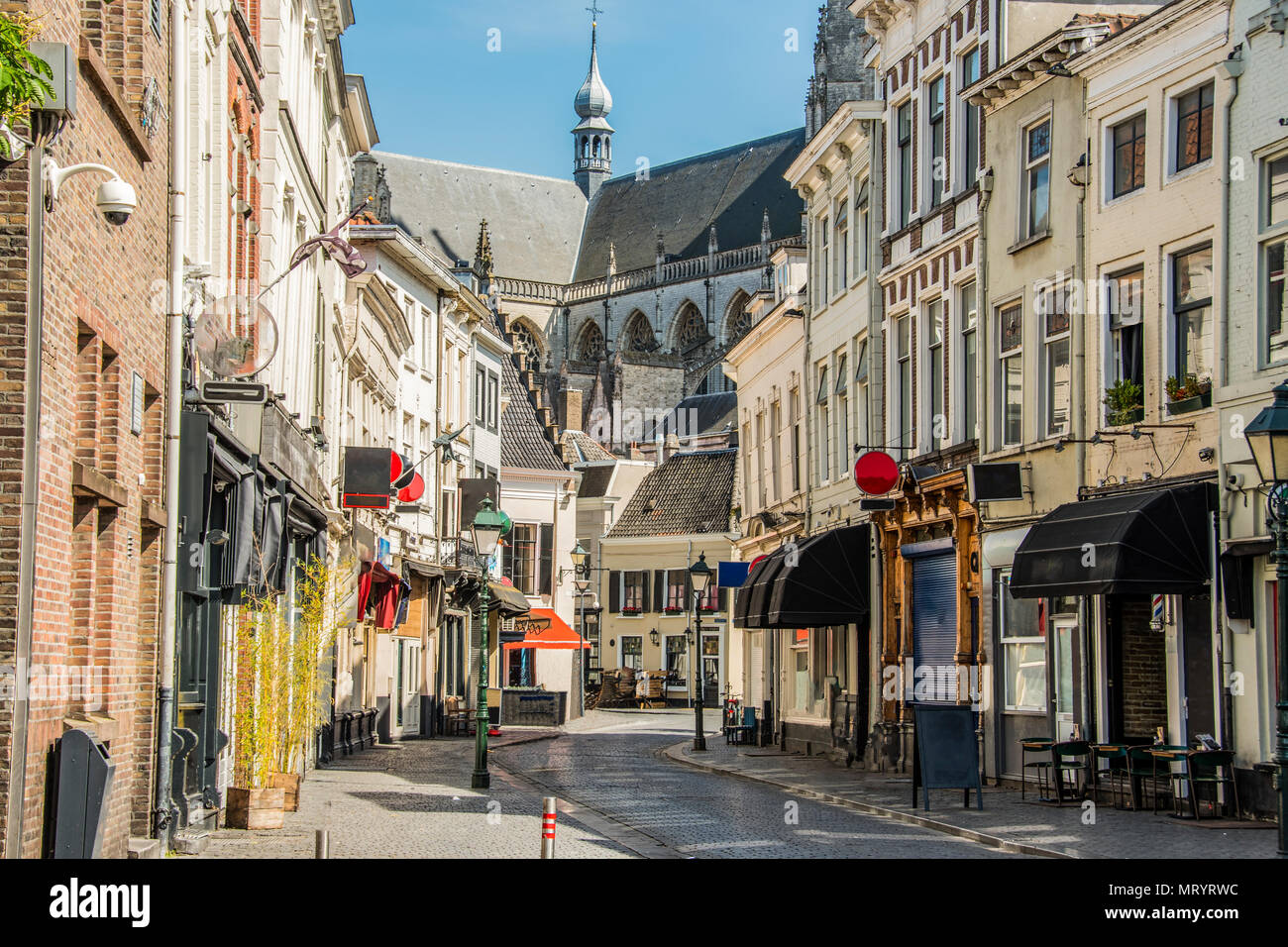 commercial street in the center and behind the great church of the city