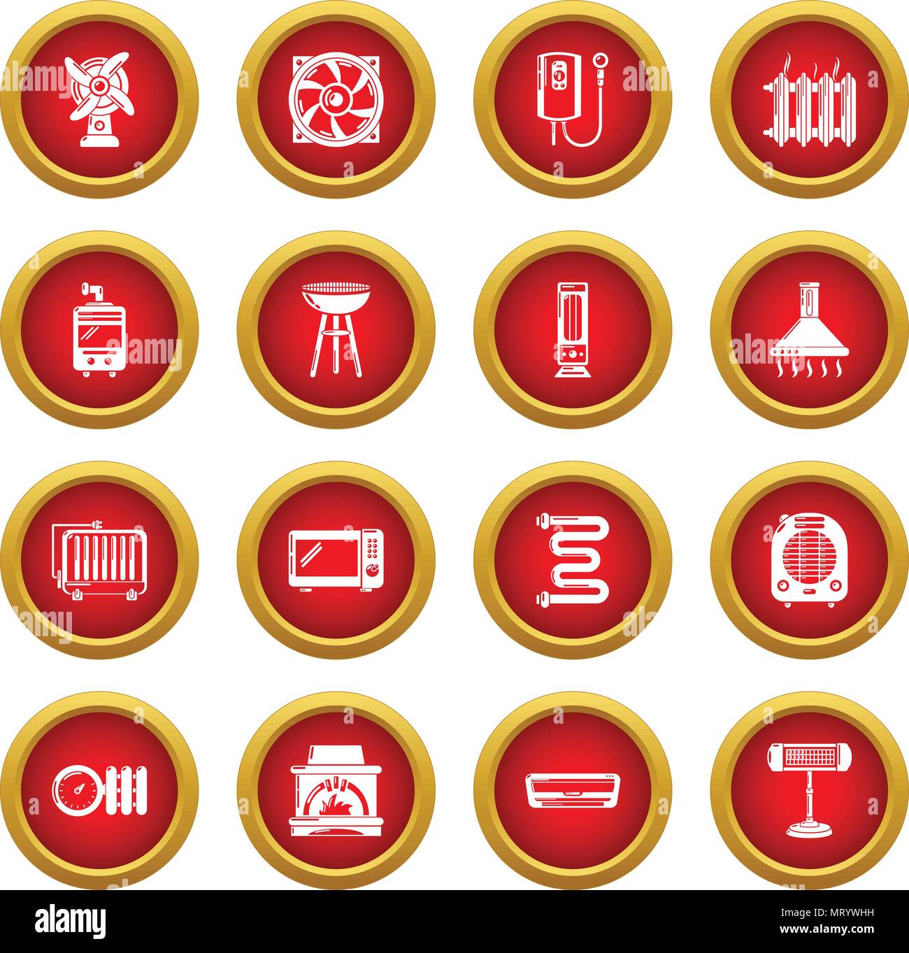 Heat cool air flow tools icons set, simple style Stock Vector