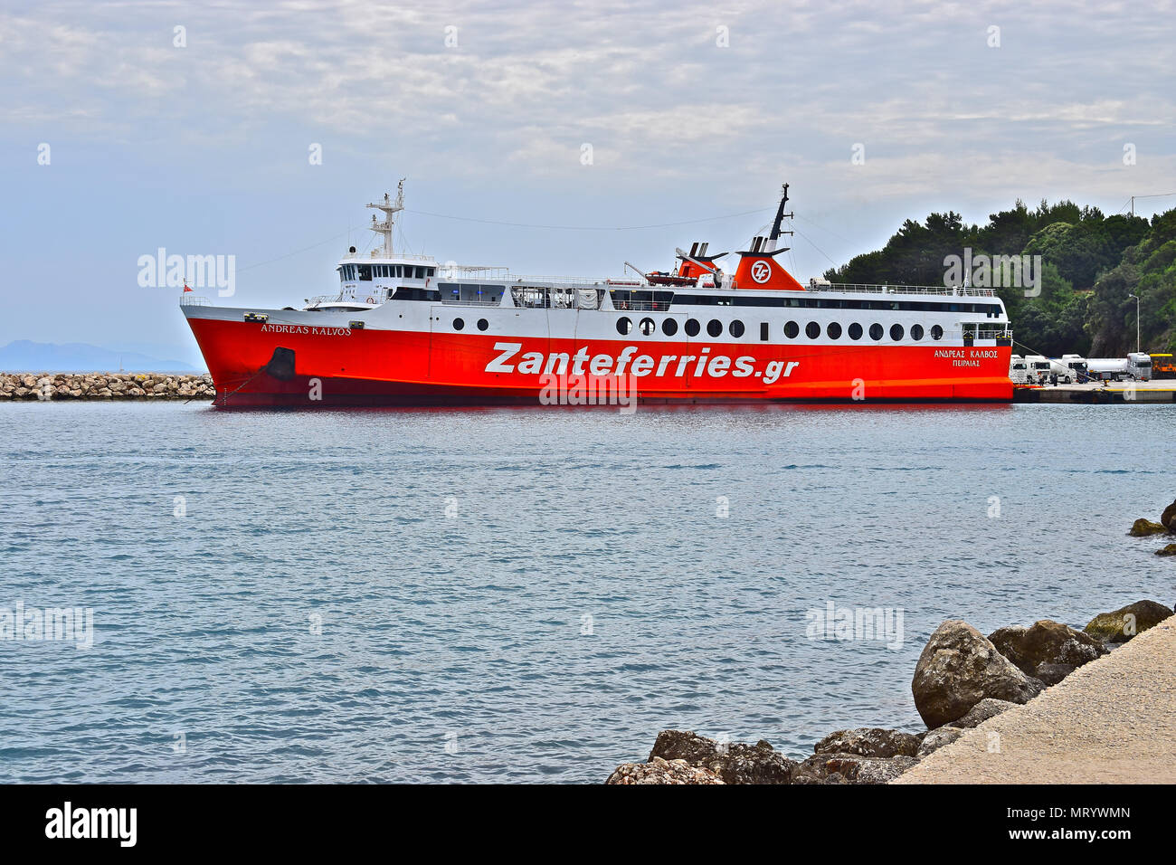 Zante Ferries ship Andreas Kalvos about to leave the island port of Poros on Kefalonia