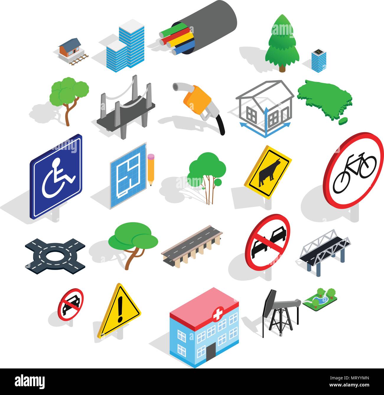 Crossroad icons set, isometric style Stock Vector