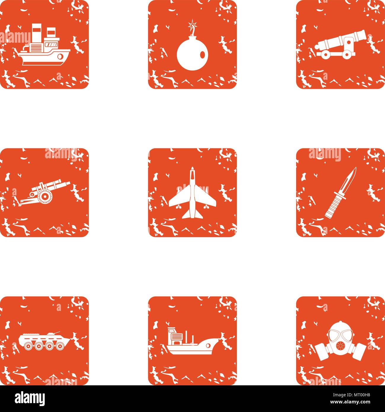 Technical war icons set, grunge style Stock Vector