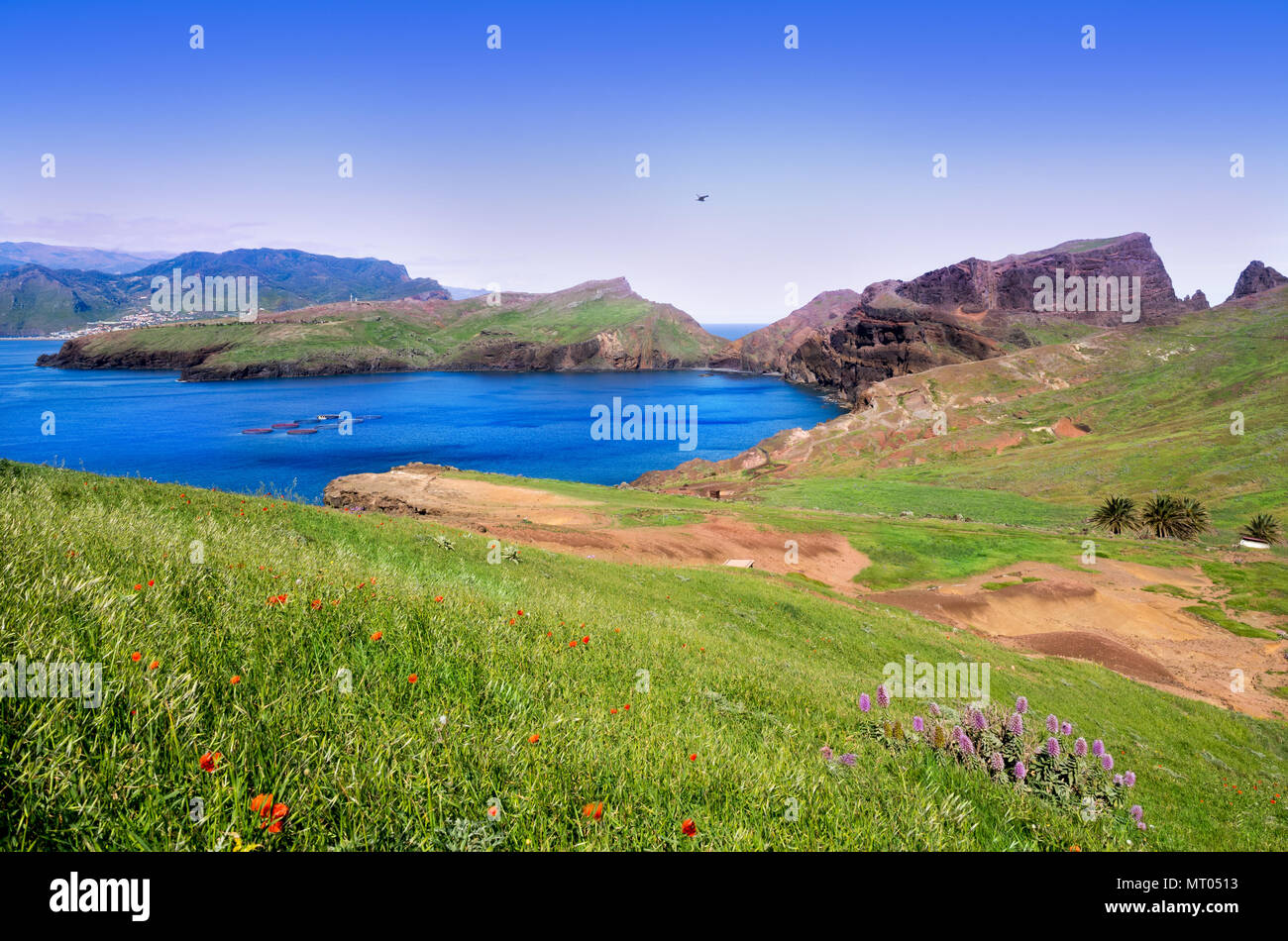 Amazing background with Ponta de Sao Laurenco, mountain region on the coast of  Madeira island, in summertime Stock Photo