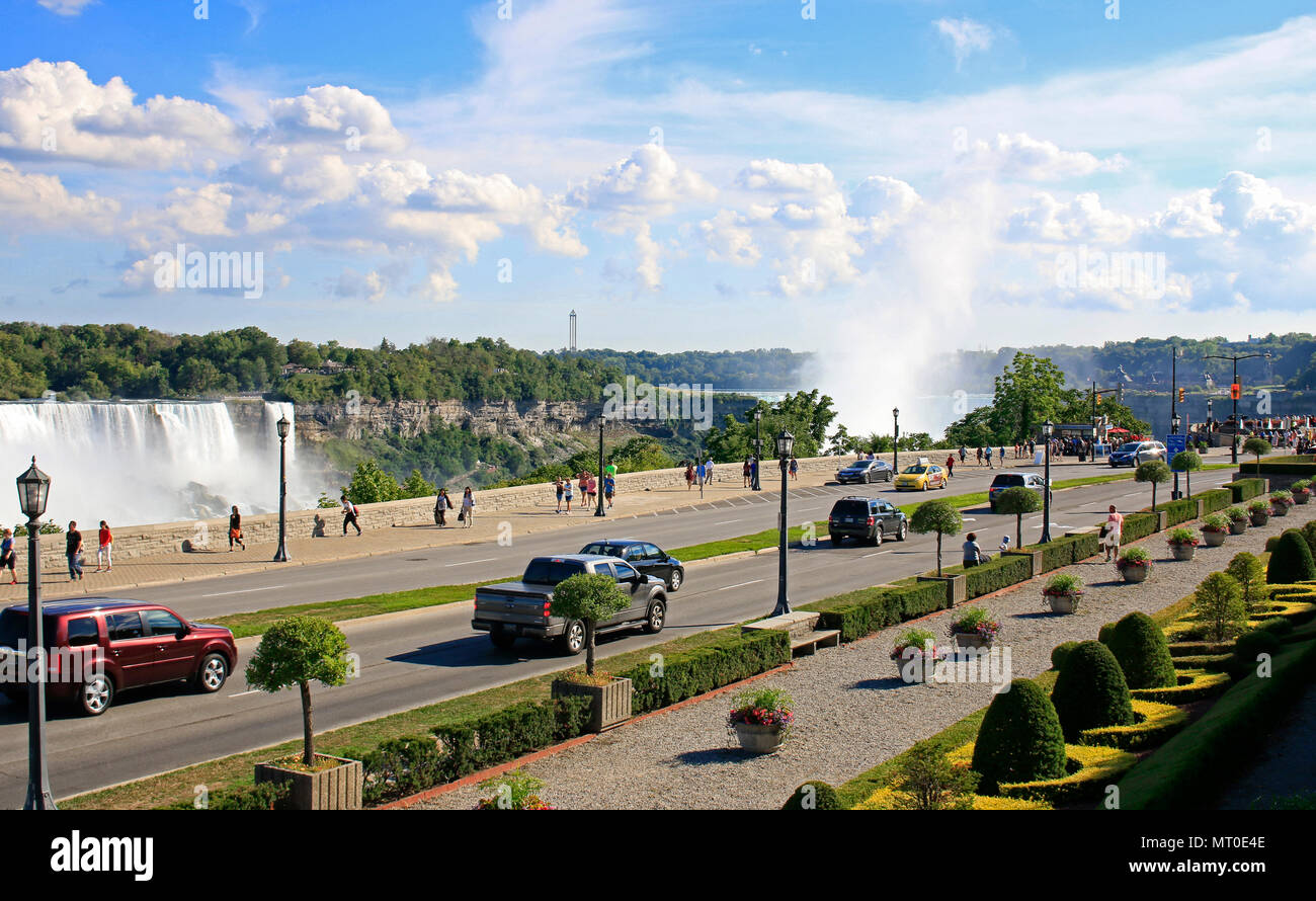 Niagara Falls including Horseshoe Falls and American Falls busy with