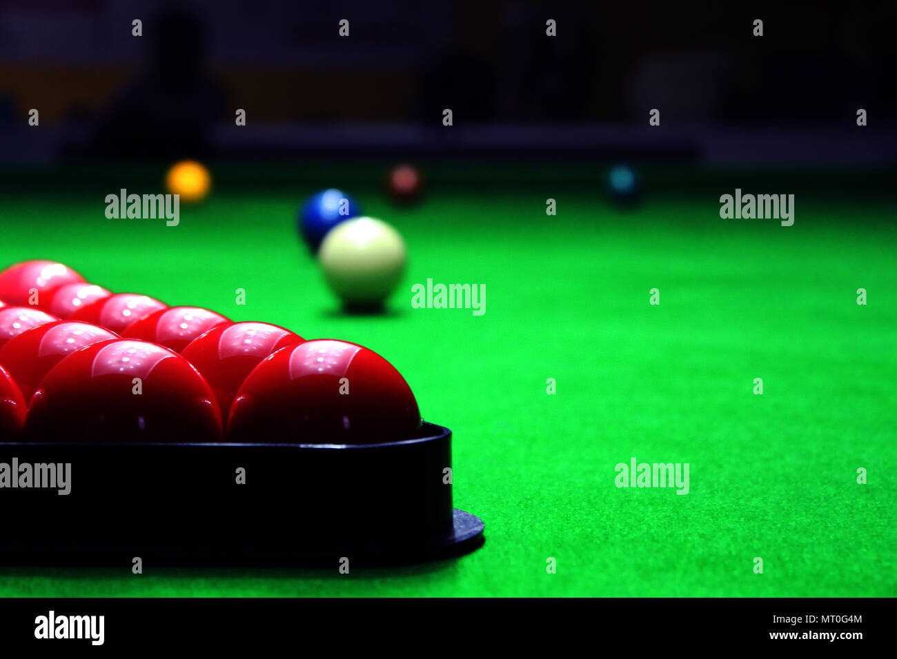 Snooker Table with red balls in the frame Stock Photo - Alamy