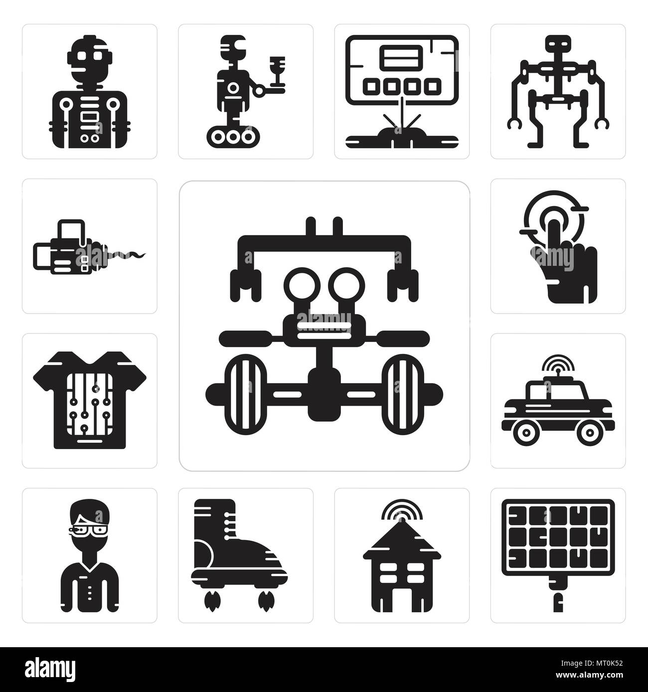 Set Of 13 simple editable icons such as Robot, Solar panel, Smart house ...