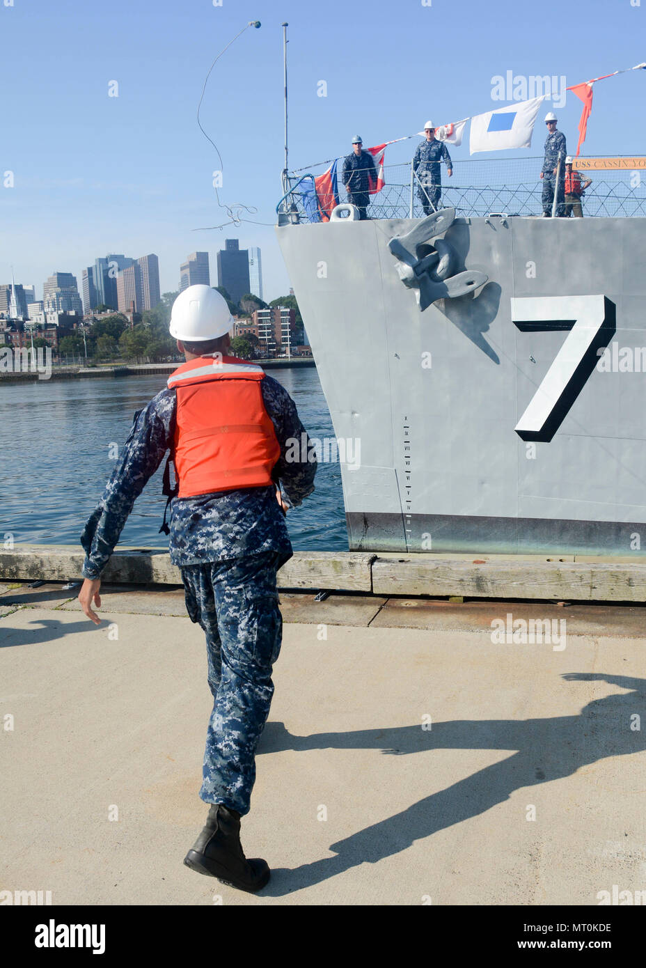 BOSTON (July 17, 2017) Sailors assigned to USS Constitution handle