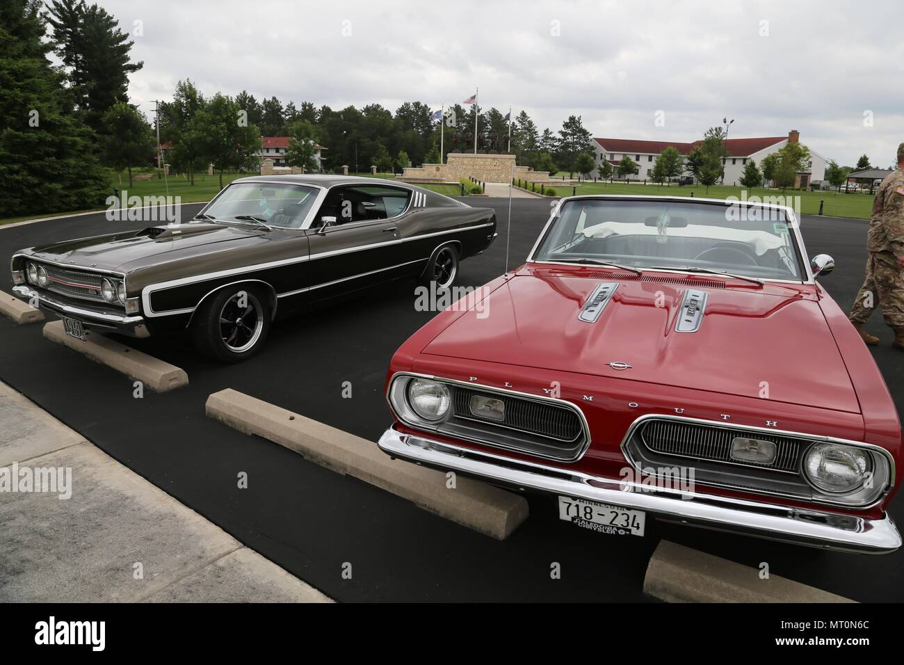 Classic cars line the Fort McCoy Commemorative Area parking lot July 12