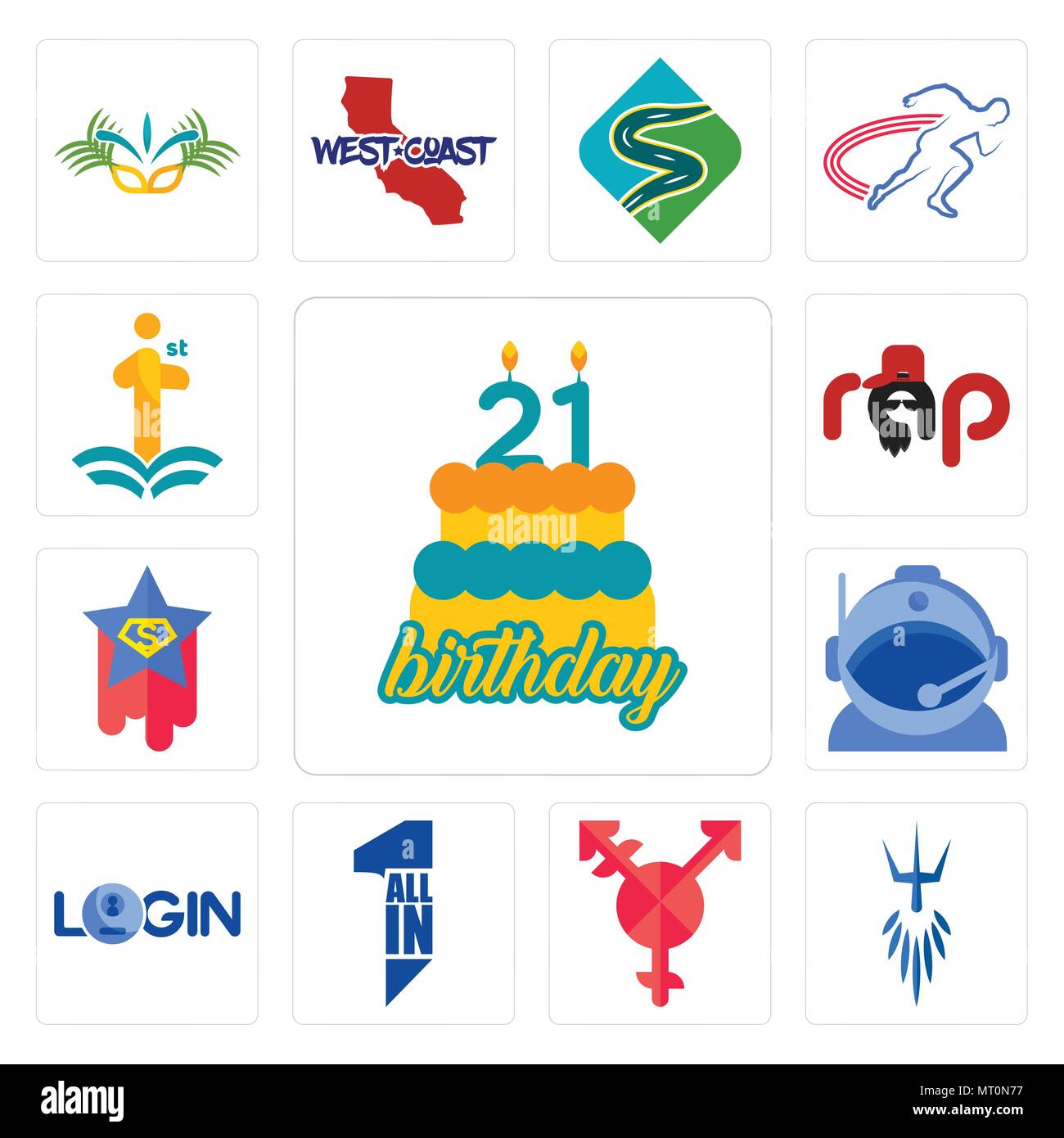 Set Of 13 simple editable icons such as 21 birthday, poseidon, transgender,  all in one, login, astronaut helmet, superstar, rap, first class can be us  Stock Vector Image & Art - Alamy