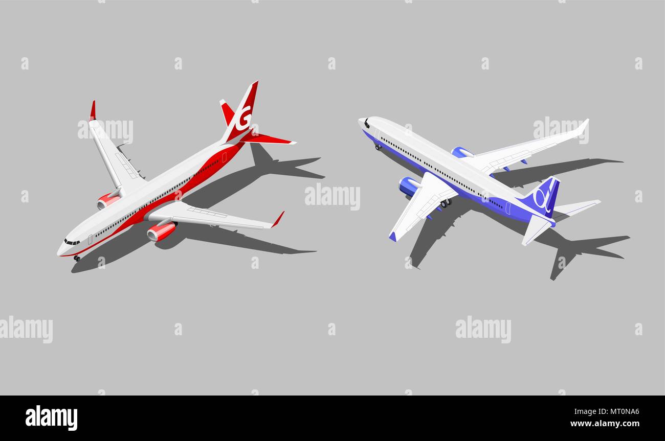 Vector isometric passenger jet in two different color scheme Stock Vector