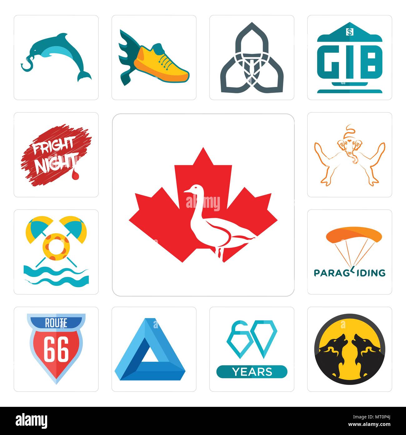 Set Of 13 simple editable icons such as canada goose pack wolf diamond jubilee penrose triangle route 66 paragliding pool party ganesh fright Stock Vector Image Art Alamy