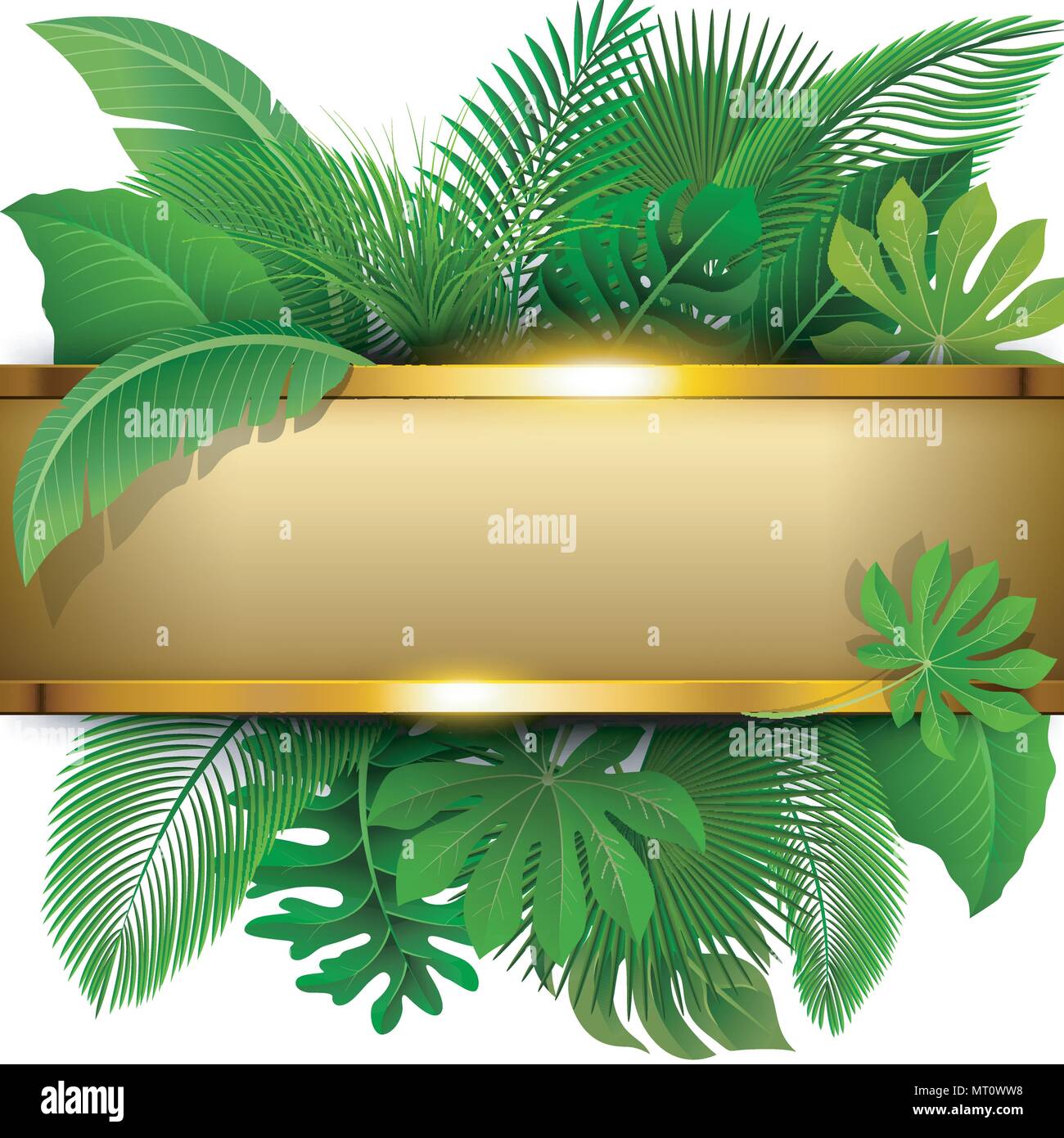 Golden banner with text space of Tropical Leave. Suitable for nature concept, vacation, and summer holiday. Vector Illustration Stock Vector