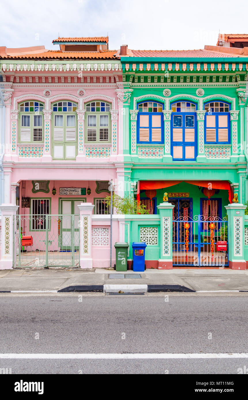 Colourful 'Peranakan' House. The word 'Peranakan' used by the local people of the Malay Archipelagos to address foreign immigrants. Stock Photo