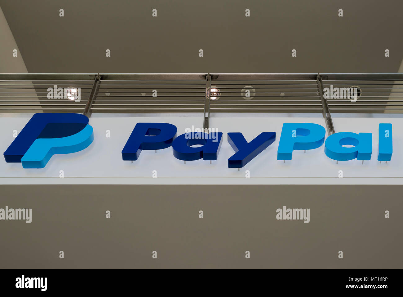 San Jose, California - April 26, 2018: Paypal 's headquarters in Silicon Valley. PayPal is an American company that operates online payments system Stock Photo