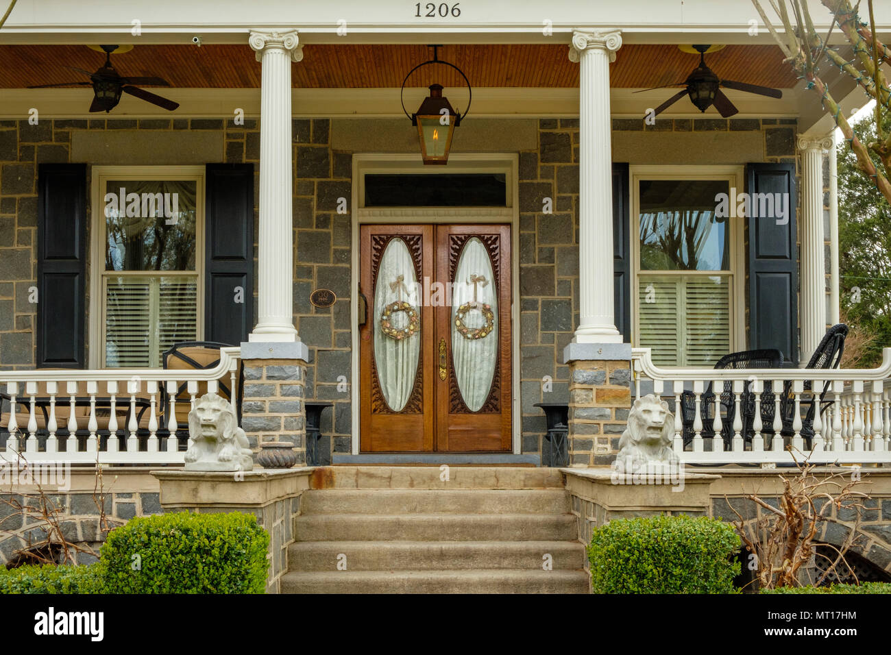 Front door and porch on historic house, 1206 Washington Avenue