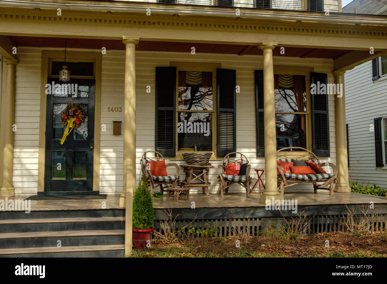 Colorful porch on historic house, 1403 Washington Avenue
