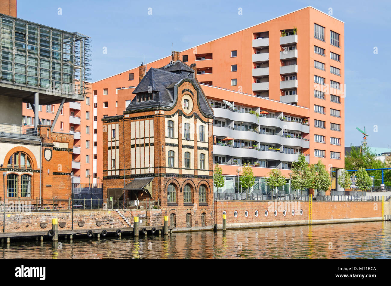 Berlin, Germany - April 22, 2018: Radialsystem V, a cultural and event center, with its red brick building of the machine hall of the pumping station Stock Photo