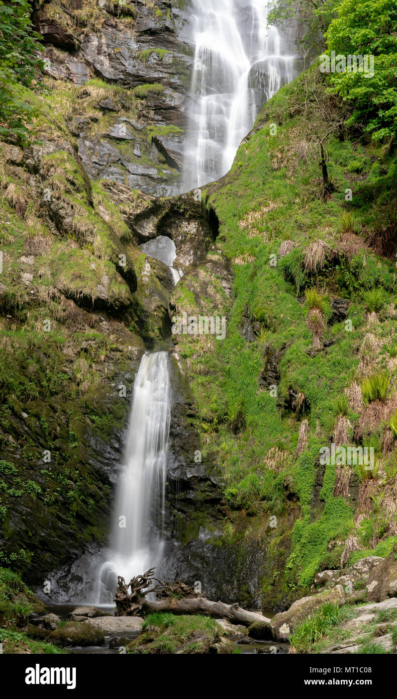 High waterfall of Pistyll Rhaeadr in Wales Stock Photo