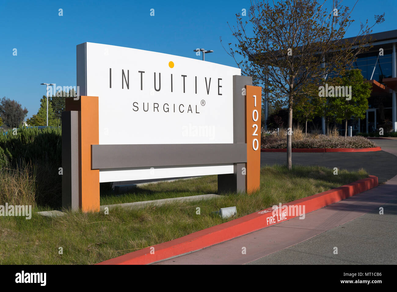 Sunnyvale, California - April 26, 2018: Intuitive Surgical headquarters in Silicon Valley. Intuitive Surgical is an American corporation that manufact Stock Photo