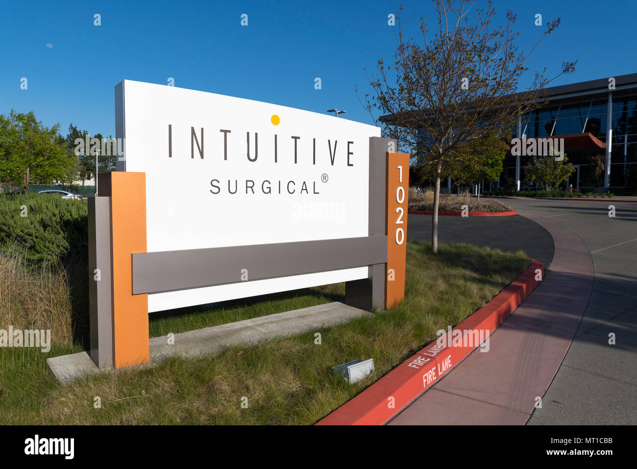 Sunnyvale, California - April 26, 2018: Intuitive Surgical headquarters in Silicon Valley. Intuitive Surgical is an American corporation that manufact Stock Photo