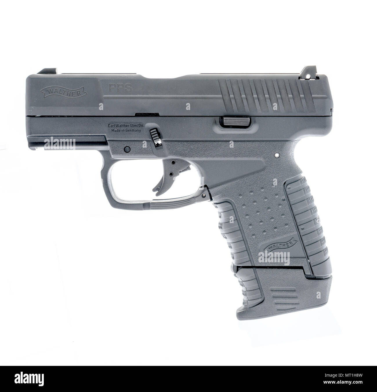 Winneconne - 18 May 2018: A Walther PPS made in Germany handgun on an isolated background. Stock Photo