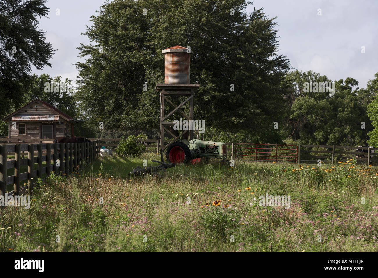 Tractor and Water Tower on Old Farm located on Sunset Harbor Road