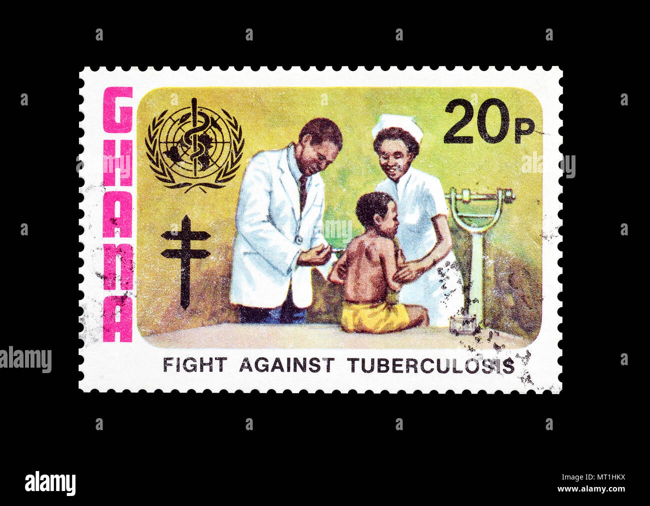 Cancelled postage stamp printed by Ghana, that promotes Child Immunization, circa 1982. Stock Photo