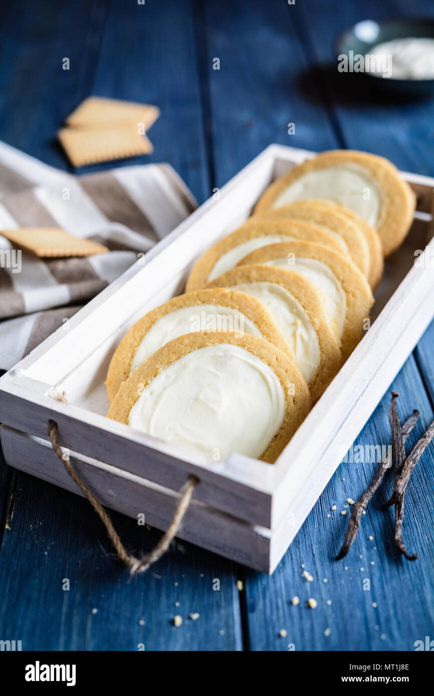 Delicious New York cheesecake cookies filled with cream cheese Stock